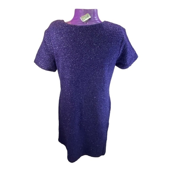 Amy Too! Vintage purple metallic knit short sleeve mini dress 18 1/2 - Picture 4 of 10